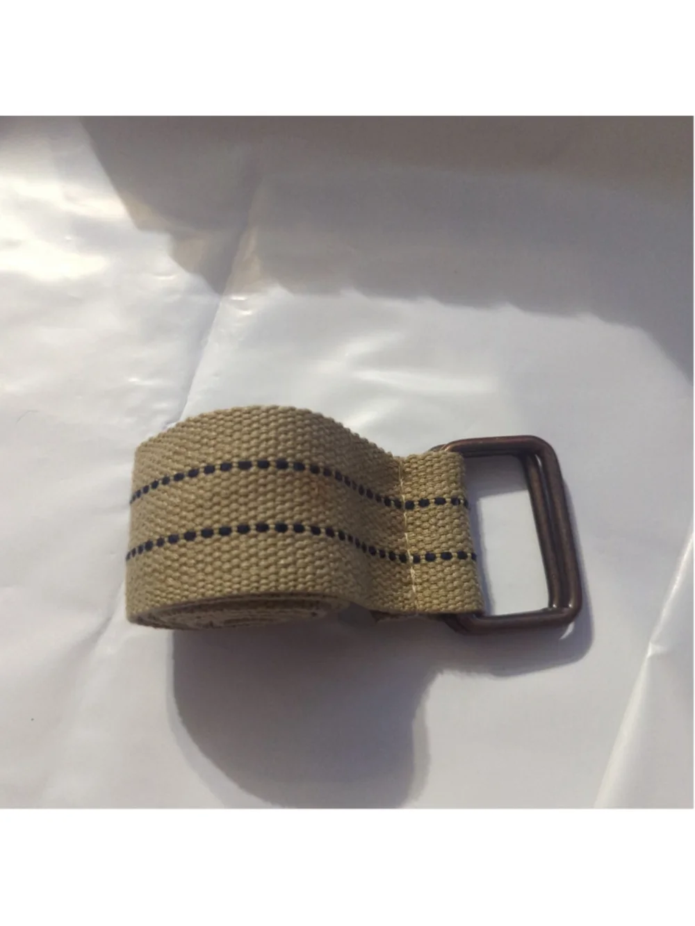 Beige and Navy Blue Canvas Web D-Ring Belt